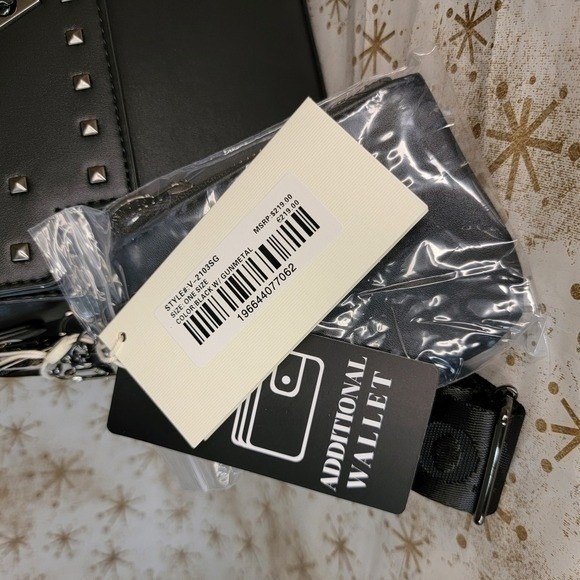 NWT‎ Valentino Orlandi Black Vegan Leather Bag with Stud Accents - Picture 12 of 12